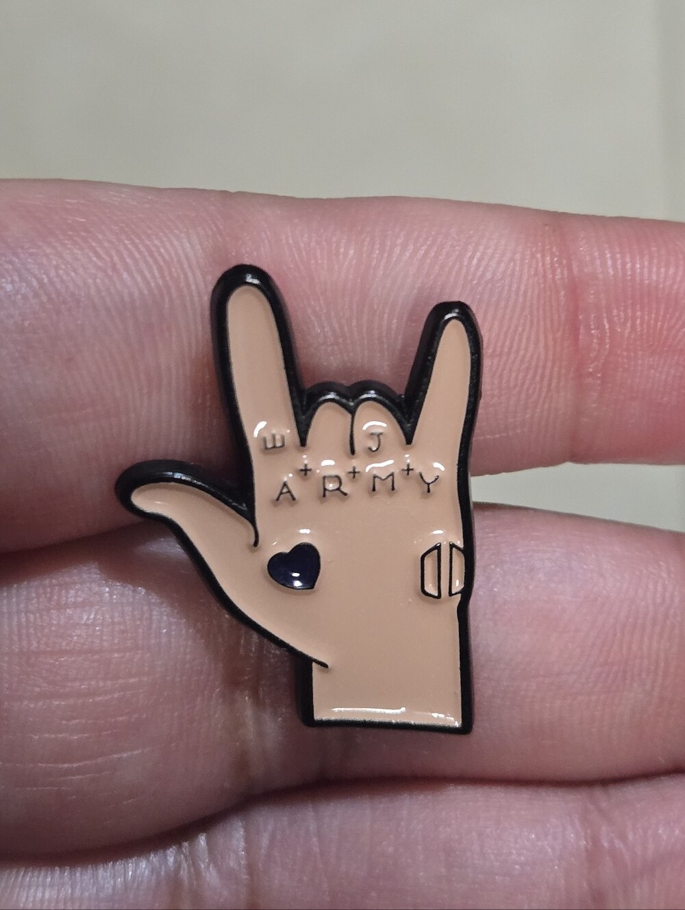 BTS ARMY Hand Enamel Pin in Nude with Black Outline